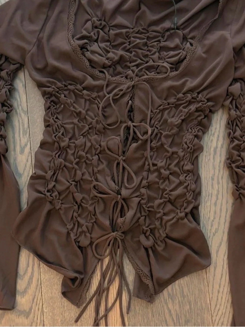 Zara Brown Ruched Tie-Front Top